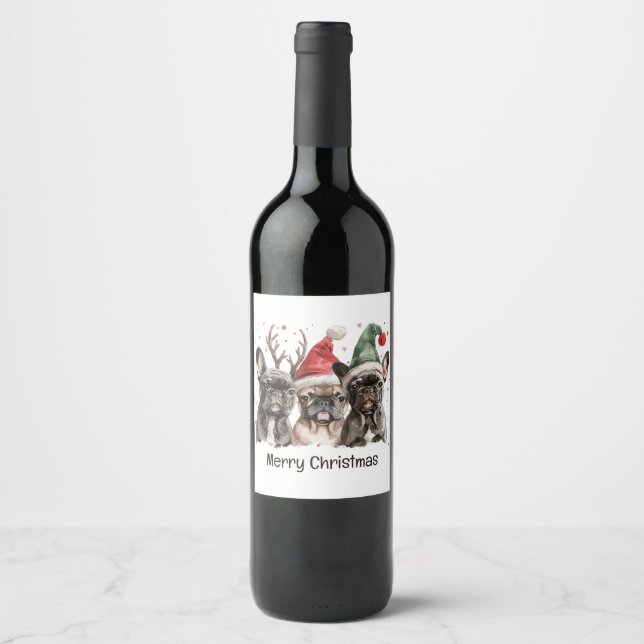 Étiquette Pour Bouteilles De Vin Joyeux Noël Chiens de rennes Français (Devant)