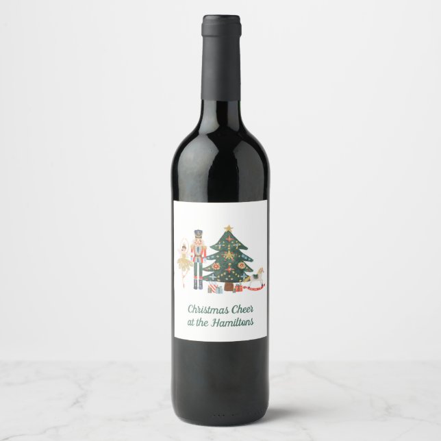 Étiquette Pour Bouteilles De Vin Joyeux Noël Custom Nutcracker Vin Étiquette (Devant)
