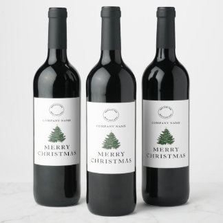 Étiquette Pour Bouteilles De Vin Joyeux Noël de l'arbre du logo de l'entreprise