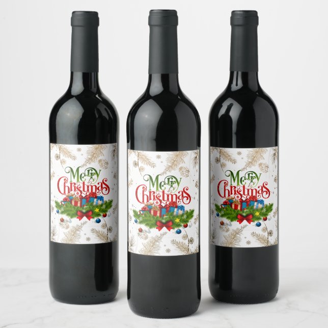 Étiquette Pour Bouteilles De Vin Joyeux Noël, design de vacances, (Bouteilles)