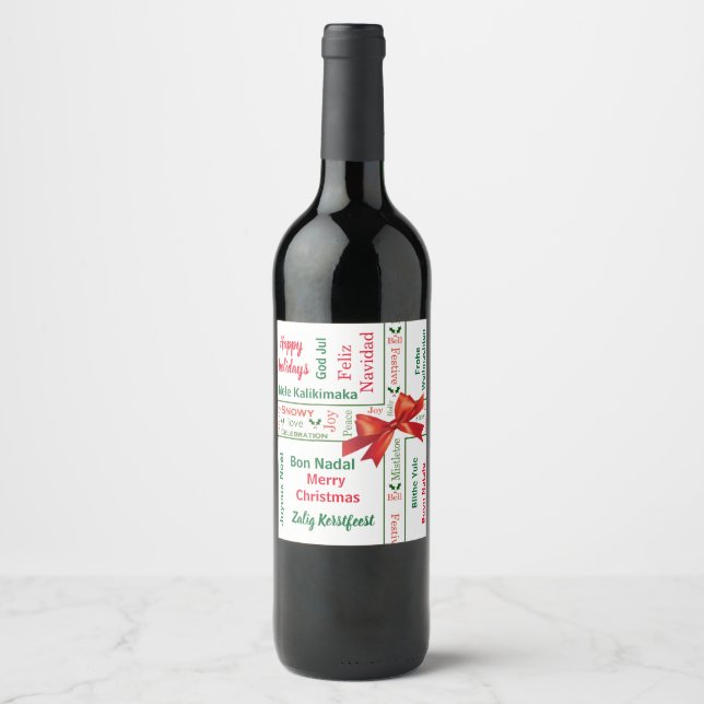 Étiquette Pour Bouteilles De Vin Joyeux Noël différentes langues personnalisées (Devant)