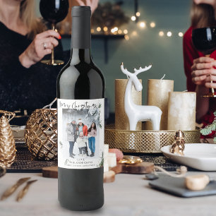 Étiquette Pour Bouteilles De Vin Joyeux Noël Élégant Script Photo Noël