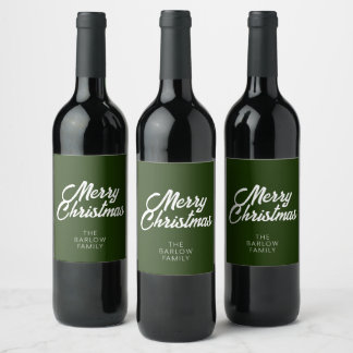 Étiquette Pour Bouteilles De Vin Joyeux Noël en Forêt/Vert foncé