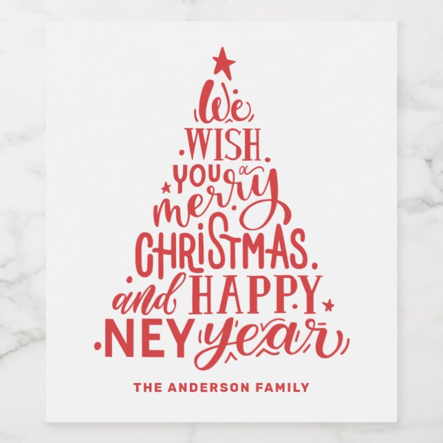 Étiquette Pour Bouteilles De Vin Joyeux Noël et Bonne Année. Lettres rouges (Étiquettes simples)