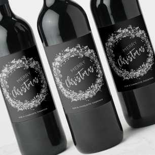 Étiquette Pour Bouteilles De Vin Joyeux Noël Etoiles d'argent