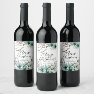 Étiquette Pour Bouteilles De Vin Joyeux Noël Festif Vacances d'hiver Floral