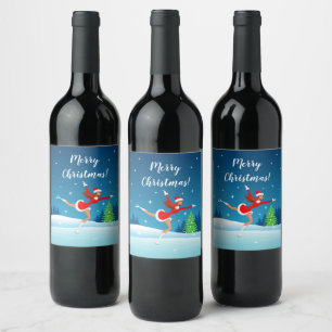 Étiquette Pour Bouteilles De Vin Joyeux Noël Figure Patinage Père Noël Girl