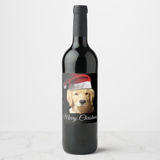 Étiquette Pour Bouteilles De Vin Joyeux Noël Golden Retriever (Devant)