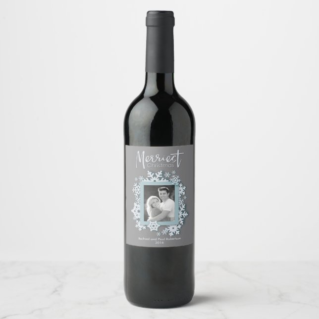 Étiquette Pour Bouteilles De Vin Joyeux Noël moderne Style de vacances photo (Devant)