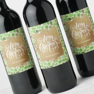 Étiquette Pour Bouteilles De Vin Joyeux Noël or sur Vert