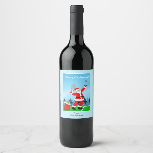 Étiquette Pour Bouteilles De Vin Joyeux Noël Père Noël Tennis (Devant)