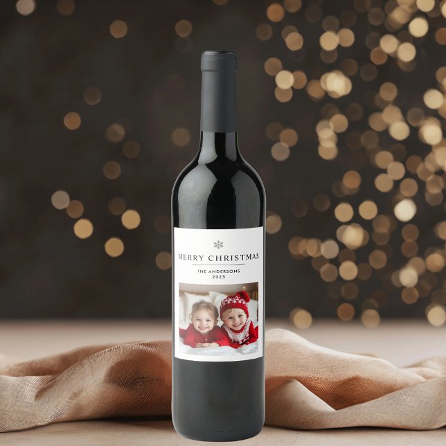 Étiquette Pour Bouteilles De Vin "Joyeux Noël personnalisé avec photo et nom (Créateur téléchargé)