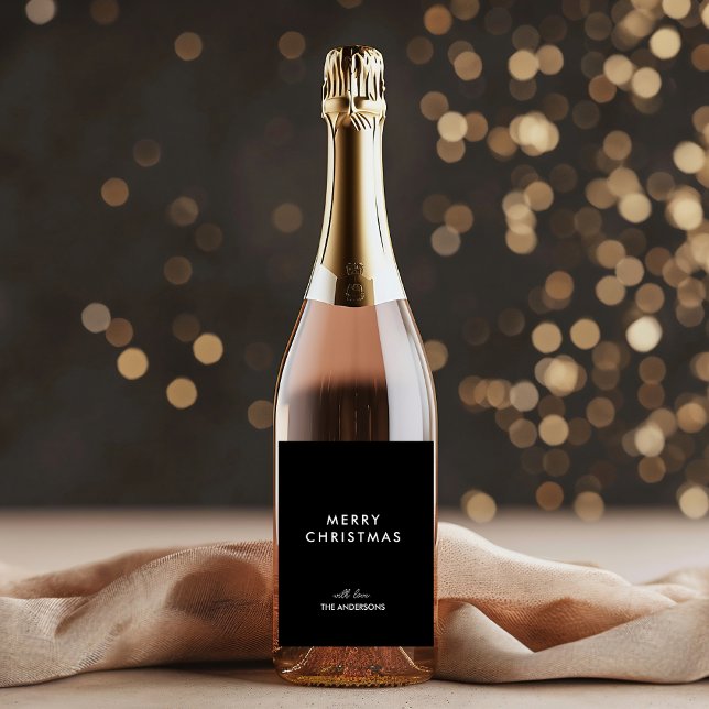 Étiquette Pour Bouteilles De Vin Joyeux Noël Personnalisé Noir | Nom personnalisé (Créateur téléchargé)