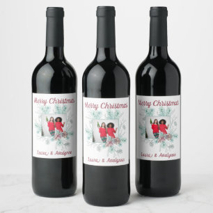 Étiquette Pour Bouteilles De Vin Joyeux Noël personnalisé texte et photo