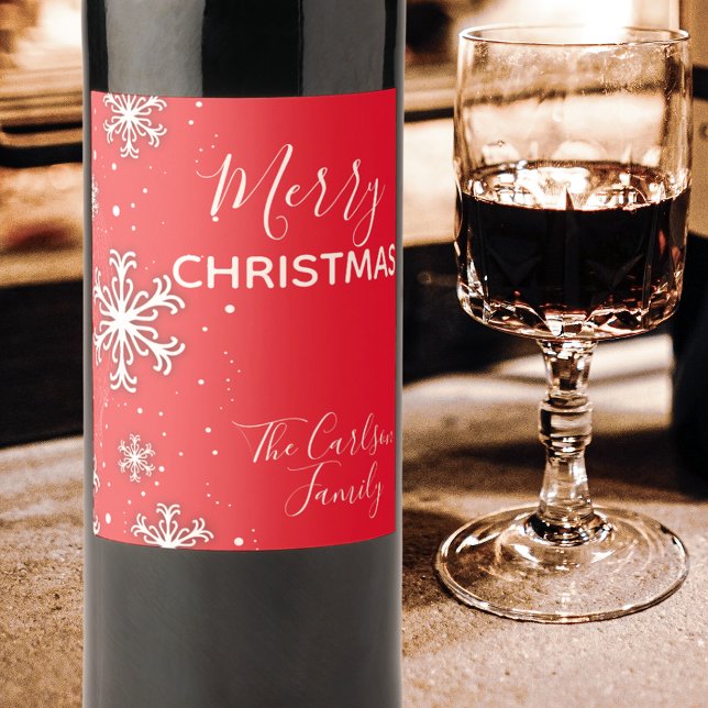 Étiquette Pour Bouteilles De Vin Joyeux Noël Pneus blancs sur rouge (Créateur téléchargé)