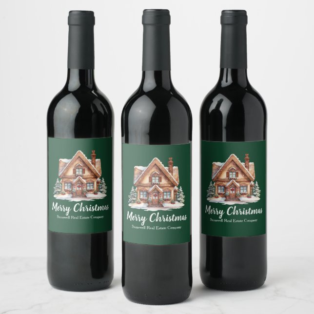 Étiquette Pour Bouteilles De Vin Joyeux Noël Real Estate Company Green Party (Bouteilles)