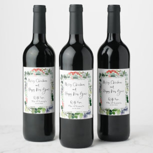 Étiquette Pour Bouteilles De Vin Joyeux Noël Red Holly Modern Script