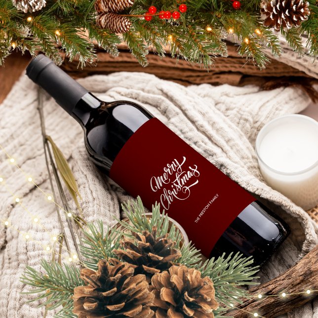 Étiquette Pour Bouteilles De Vin Joyeux Noël rouge profond (Créateur téléchargé)