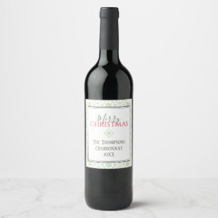 Étiquette Pour Bouteilles De Vin Joyeux Noël Rouge Vert Simple Flocon de neige mign