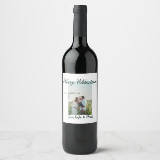 Étiquette Pour Bouteilles De Vin joyeux noël vert gris photo nom lieu moderne