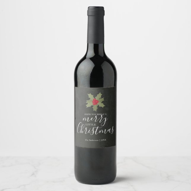 Étiquette Pour Bouteilles De Vin Joyeux petit Noël Holly (Devant)