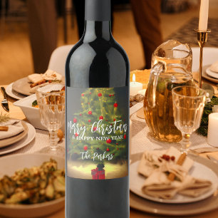 Étiquette Pour Bouteilles De Vin Joyeux sapin de Noël Joyeux Nouvel An Nom de famil