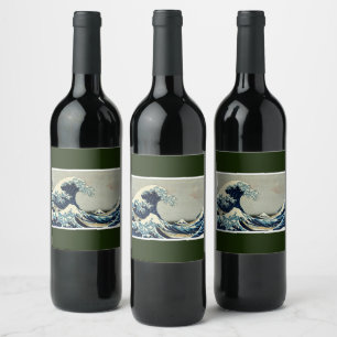 Étiquette Pour Bouteilles De Vin Katsushika Hokusai dans La Grande Vague au large d