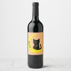 Étiquette Pour Bouteilles De Vin Katze im Mond Chat sur la lune