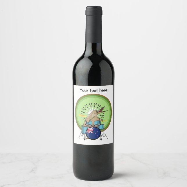 Étiquette Pour Bouteilles De Vin Kiwi Bird Jouer Des Tambours (Devant)