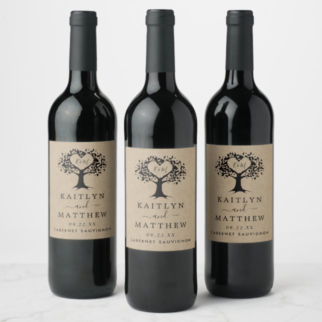 Étiquette Pour Bouteilles De Vin La collection Rustic Heart Tree Mariage (Bouteilles)