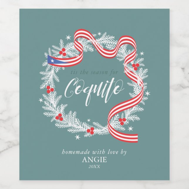 Étiquette Pour Bouteilles De Vin La couronne de Noël Coquito (Étiquettes simples)