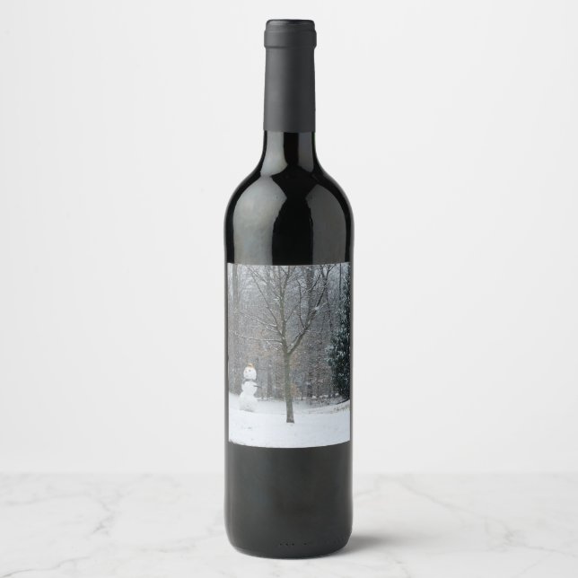 Étiquette Pour Bouteilles De Vin La scène de neige hivernale du voisin (Devant)