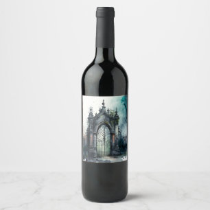 Étiquette Pour Bouteilles De Vin La série Porte de Cimetière Gothique Design 11