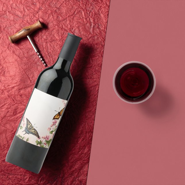 Étiquette Pour Bouteilles De Vin Label Beautiful Butterflies Floral Wine (Créateur téléchargé)