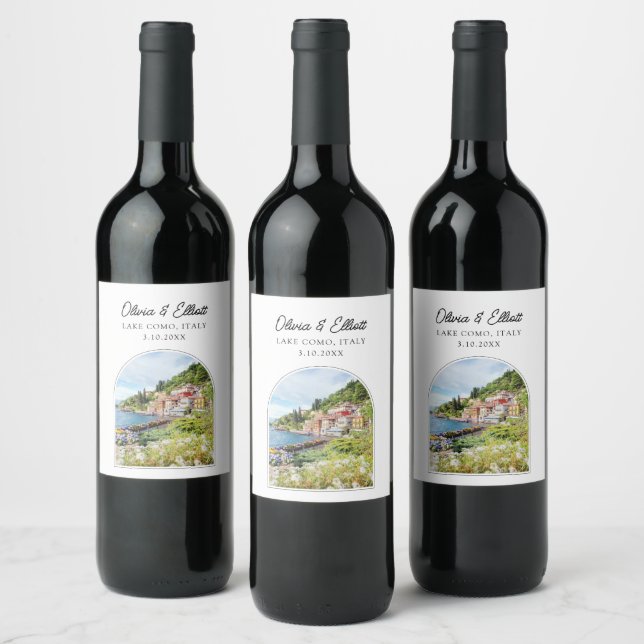 Étiquette Pour Bouteilles De Vin Lac de Côme Italie Mariage Étiquette de vin (Bouteilles)