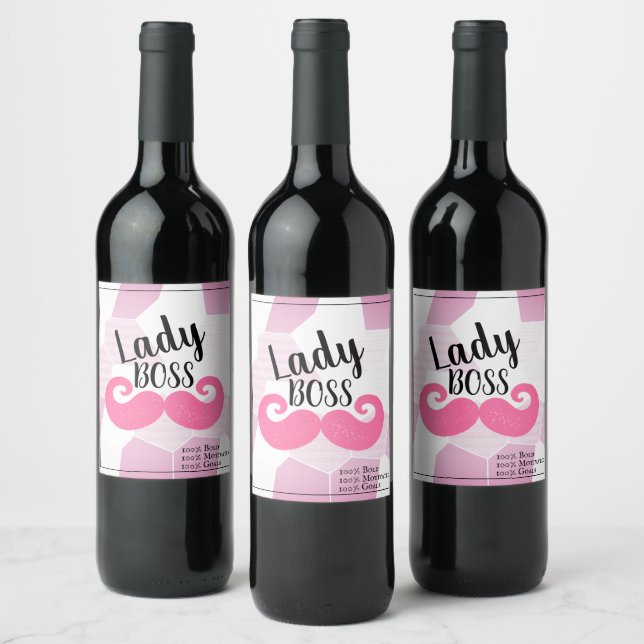 Étiquette Pour Bouteilles De Vin Lady Boss / Moustache rose (Bouteilles)