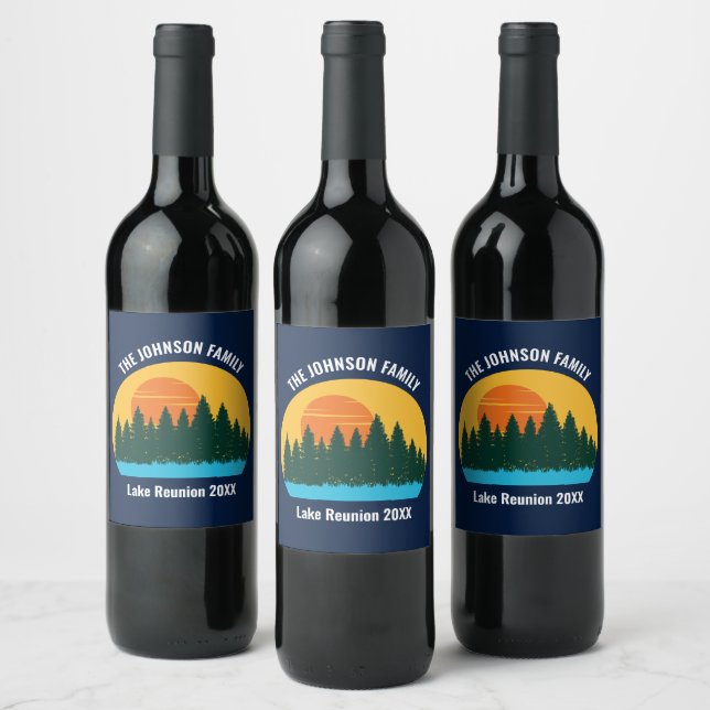 Étiquette Pour Bouteilles De Vin Lake Sunset Family Reunion Cute Custom Party (Bouteilles)