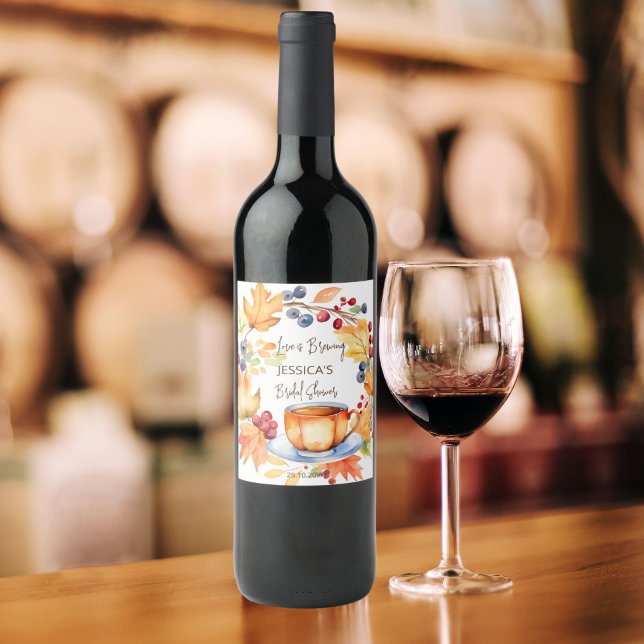 Étiquette Pour Bouteilles De Vin L'amour brasse l'automne nuptiale douche faveurs (Love is brewing fall themed bridal shower personalized wine bottle labels)