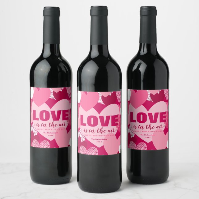 Étiquette Pour Bouteilles De Vin L'Amour Est Dans L'Air Rose Coeur Romantique Nom P (Bouteilles)
