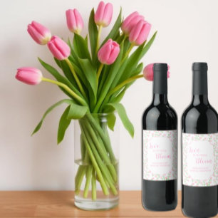 Étiquette Pour Bouteilles De Vin L'amour est en fleurs Fête de mariage rose floral