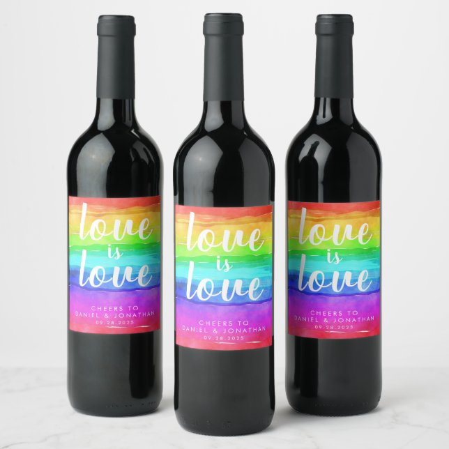 Étiquette Pour Bouteilles De Vin "L'amour est l'amour" Aquarelle Pride Mariage arc- (Bouteilles)