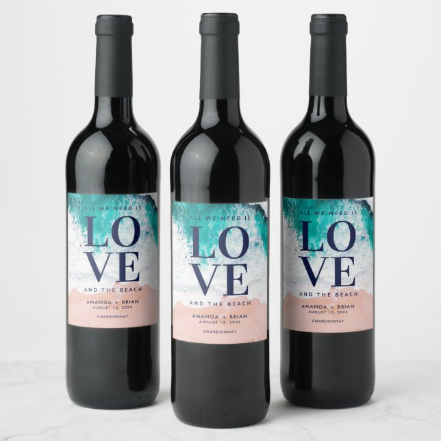 Étiquette Pour Bouteilles De Vin L'amour et le Mariage de la plage (Bouteilles)