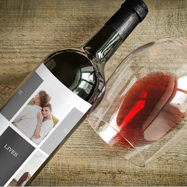 Étiquette Pour Bouteilles De Vin L'amour vit ici | Cadeau Famille Trois Photo (Créateur téléchargé)