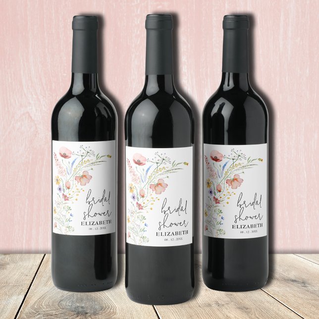 Étiquette Pour Bouteilles De Vin Lancement de mariage aux fleurs sauvages (Wildflowers bridal shower personalized wine bottle labels)