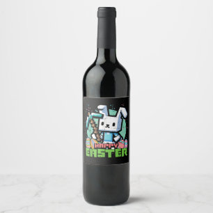 Étiquette Pour Bouteilles De Vin Lapin de Pâques Pixel Game Joyeux 
