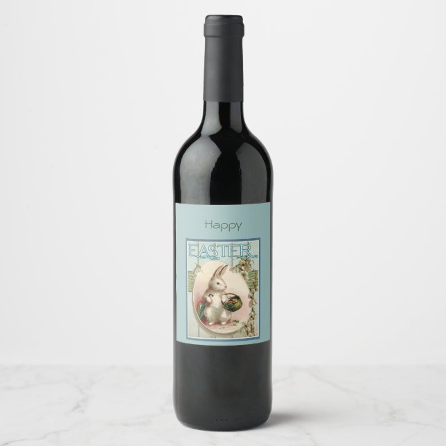 Étiquette Pour Bouteilles De Vin Lapin de Pâques Rétro Vintage (Devant)