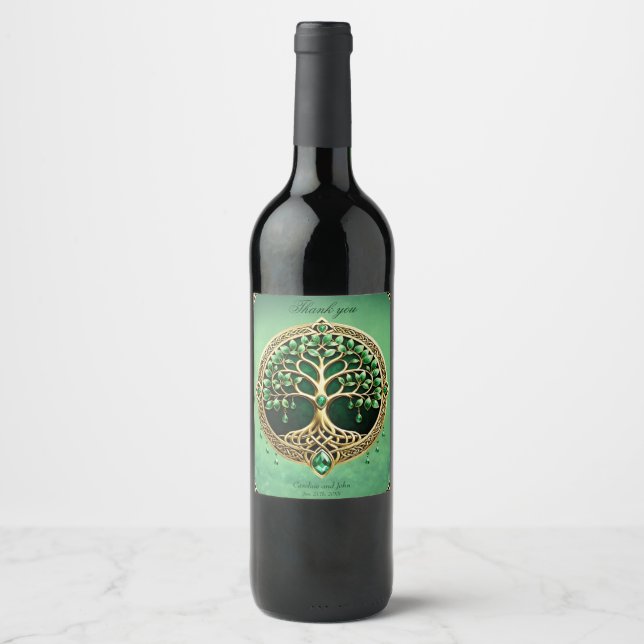 Étiquette Pour Bouteilles De Vin L'arbre de vie aux noeuds celtiques. (Devant)