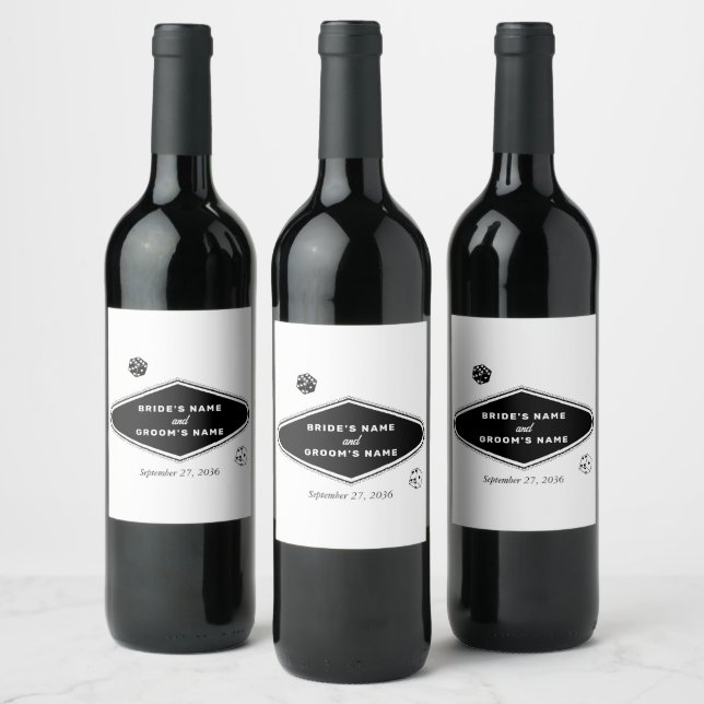 Étiquette Pour Bouteilles De Vin Las Vegas Casino Destination Mariage Noir Blanc (Bouteilles)