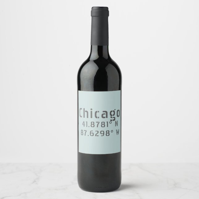 Étiquette Pour Bouteilles De Vin Latitude de Chicago (Devant)