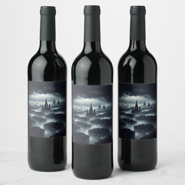 Étiquette Pour Bouteilles De Vin L'autocollant de la ville nuit noire (Bouteilles)